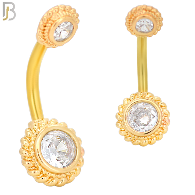 NB28 - 316L Stainless Steel Round Flower with CZ  Banana Belly Navel Ring image 2