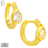 925-ES481 - 925 Sterling Silver Pear CZ in Bezel Setting with Side CZs Huggies Earrings image 2