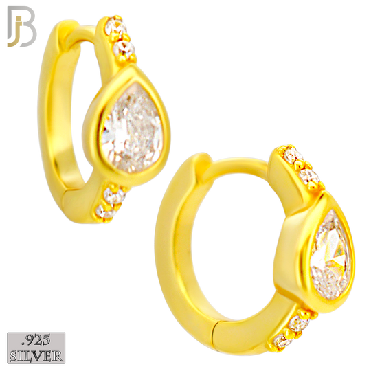 925-ES481 - 925 Sterling Silver Pear CZ in Bezel Setting with Side CZs Huggies Earrings image 2