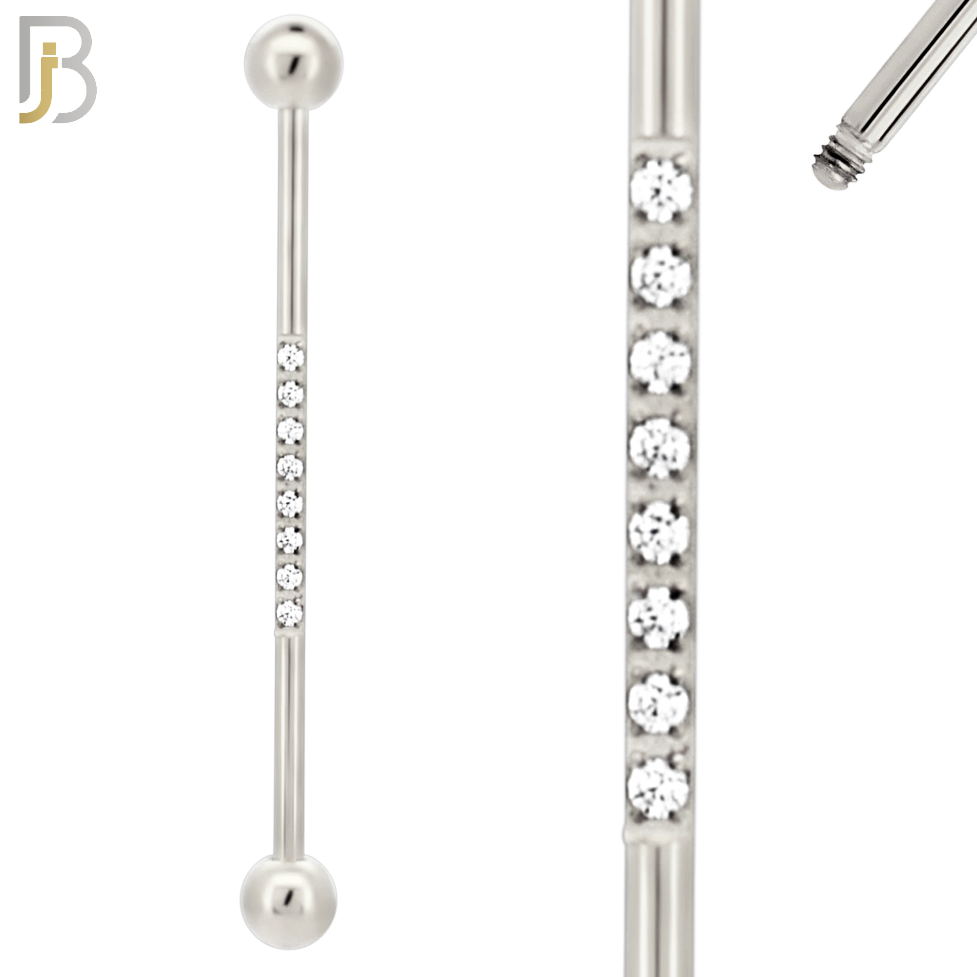 BB23 - 316L Surgical Steel Screw Bar Multi CZ Paved Design Barbell Industrial (PACK OF 4) image 4