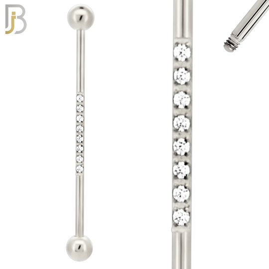BB23 - 316L Surgical Steel Screw Bar Multi CZ Paved Design Barbell Industrial (PACK OF 4) image 4