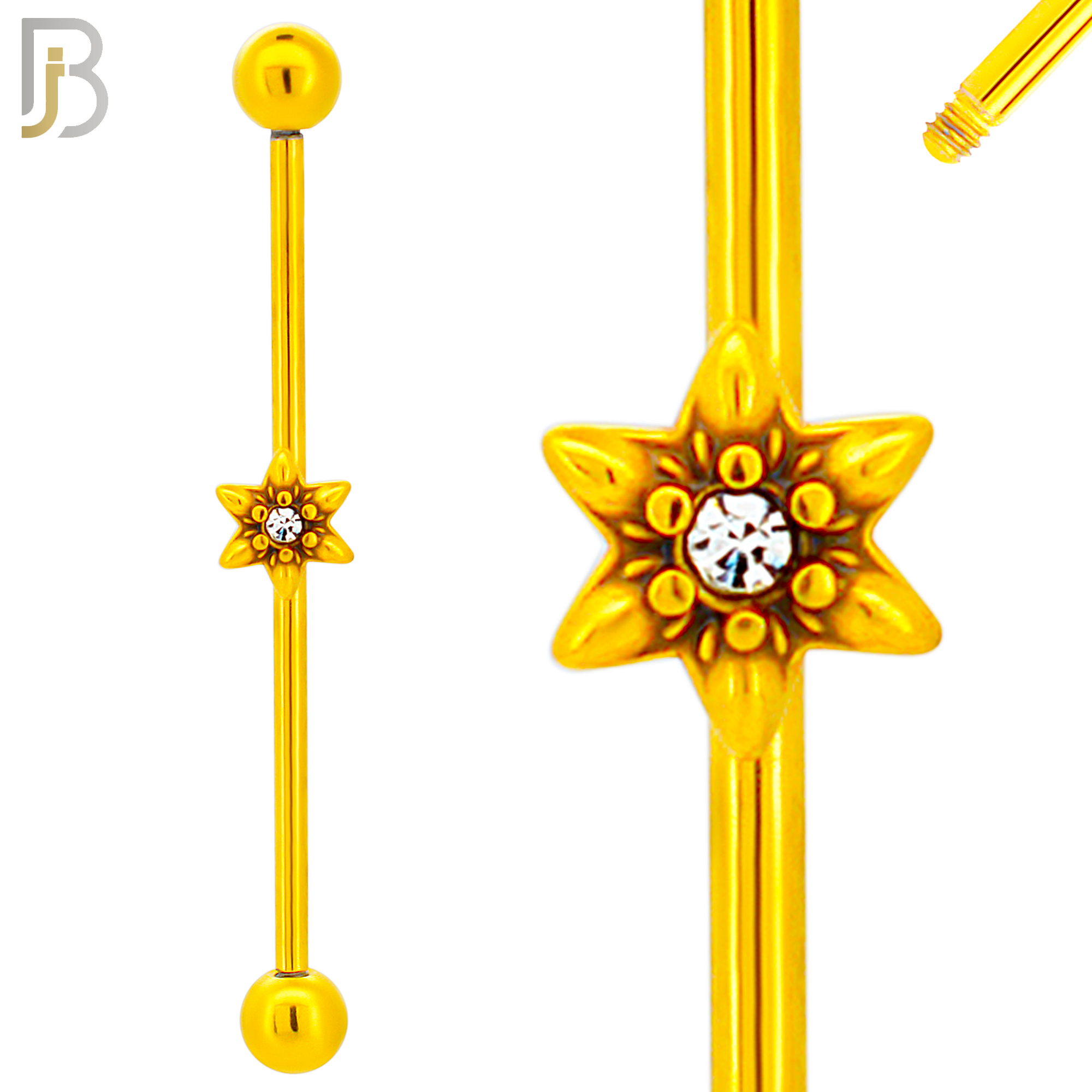 BB71 - 316L Surgical Steel Screw Bar with Flower Design Barbell Industrial (PACK OF 4) image 2