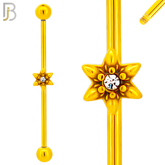 BB71 - 316L Surgical Steel Screw Bar with Flower Design Barbell Industrial (PACK OF 4) image 2