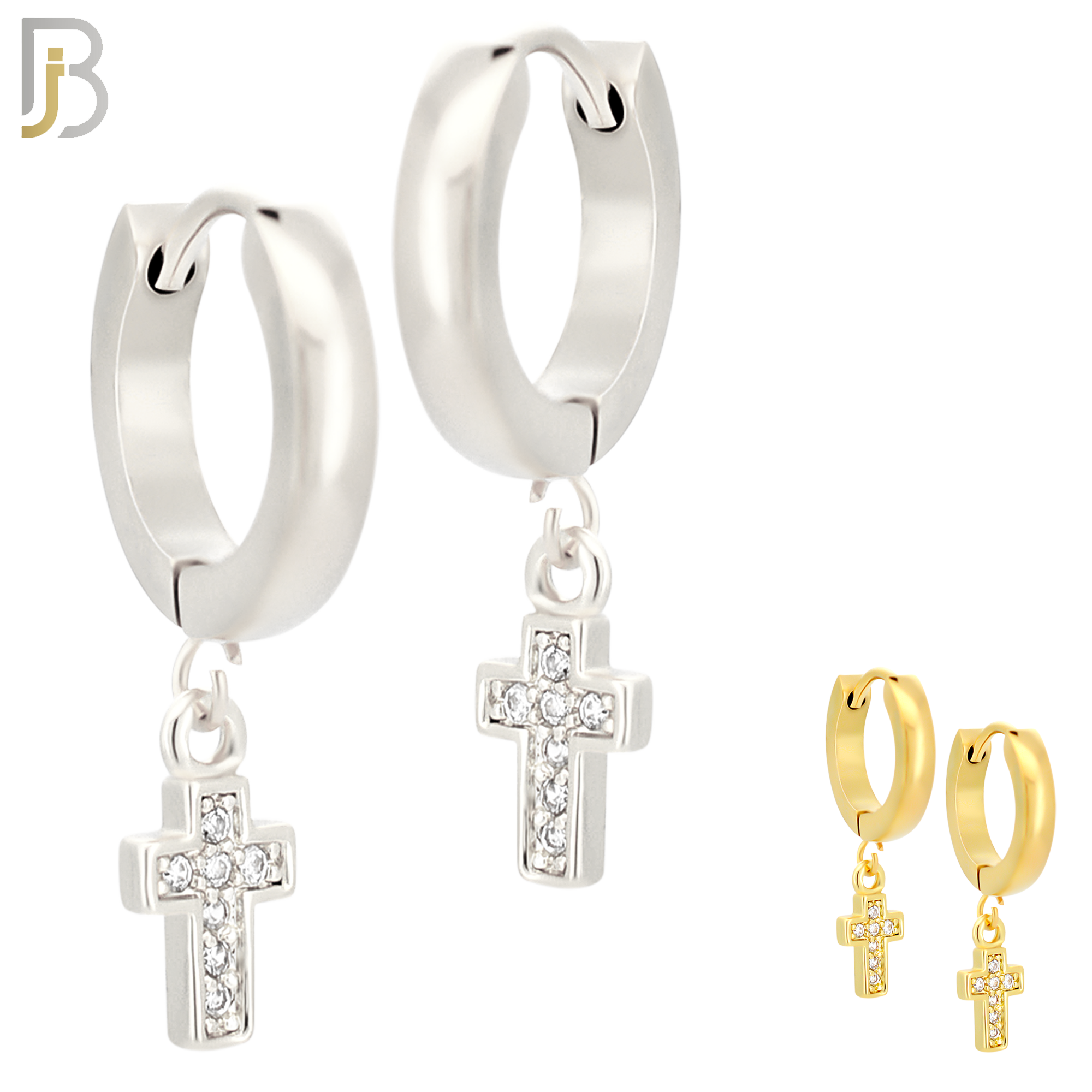 ES42 - 316L Stainless Steel Dangling Bezel Setting Cross Zircon Design Huggies Clip On image 0