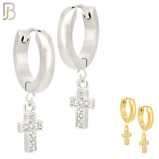 ES42 - 316L Stainless Steel Dangling Bezel Setting Cross Zircon Design Huggies Clip On image 0
