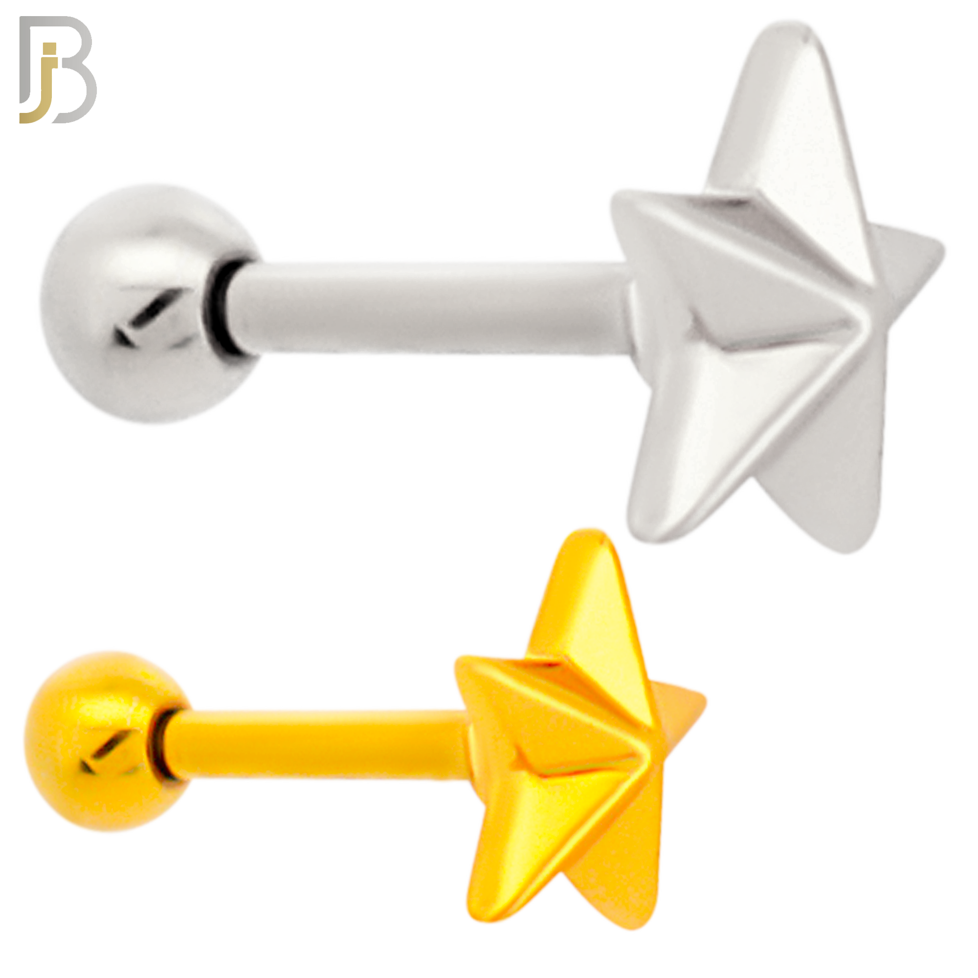 TB54 - 316L Stainless Steel Plain Nautical Star Tragus Barbell Cartilage Piercing Screw Ball Externally Threaded (PACK OF 6) image 0