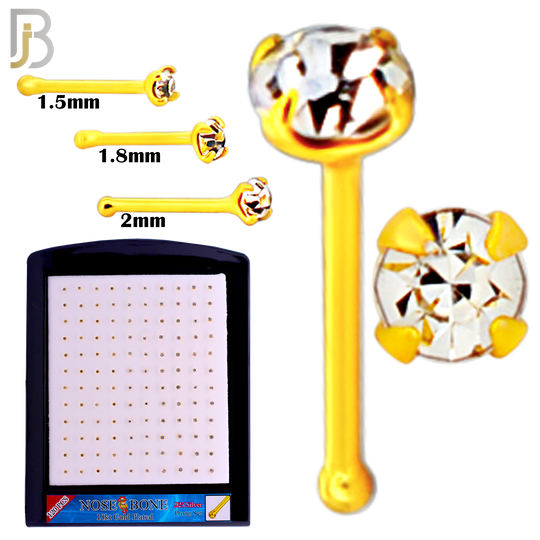 925-PK-NR01Y-3C - Mixed of 1.5mm, 1.8mm, 2mm 22g Thickness 18KT Gold Plated  925 Sterling Silver Nose Bones, Prong Set Packages Pack of 120 image 1