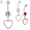 N026  - 316L Stainless Steel Dangling Hollow Heart with Zircon Design Belly Ring with 4mm Screw Ball image 0