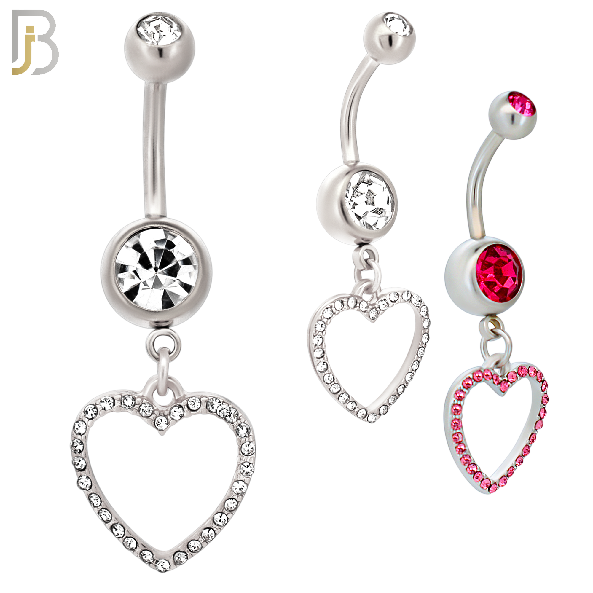 N026  - 316L Stainless Steel Dangling Hollow Heart with Zircon Design Belly Ring with 4mm Screw Ball image 0