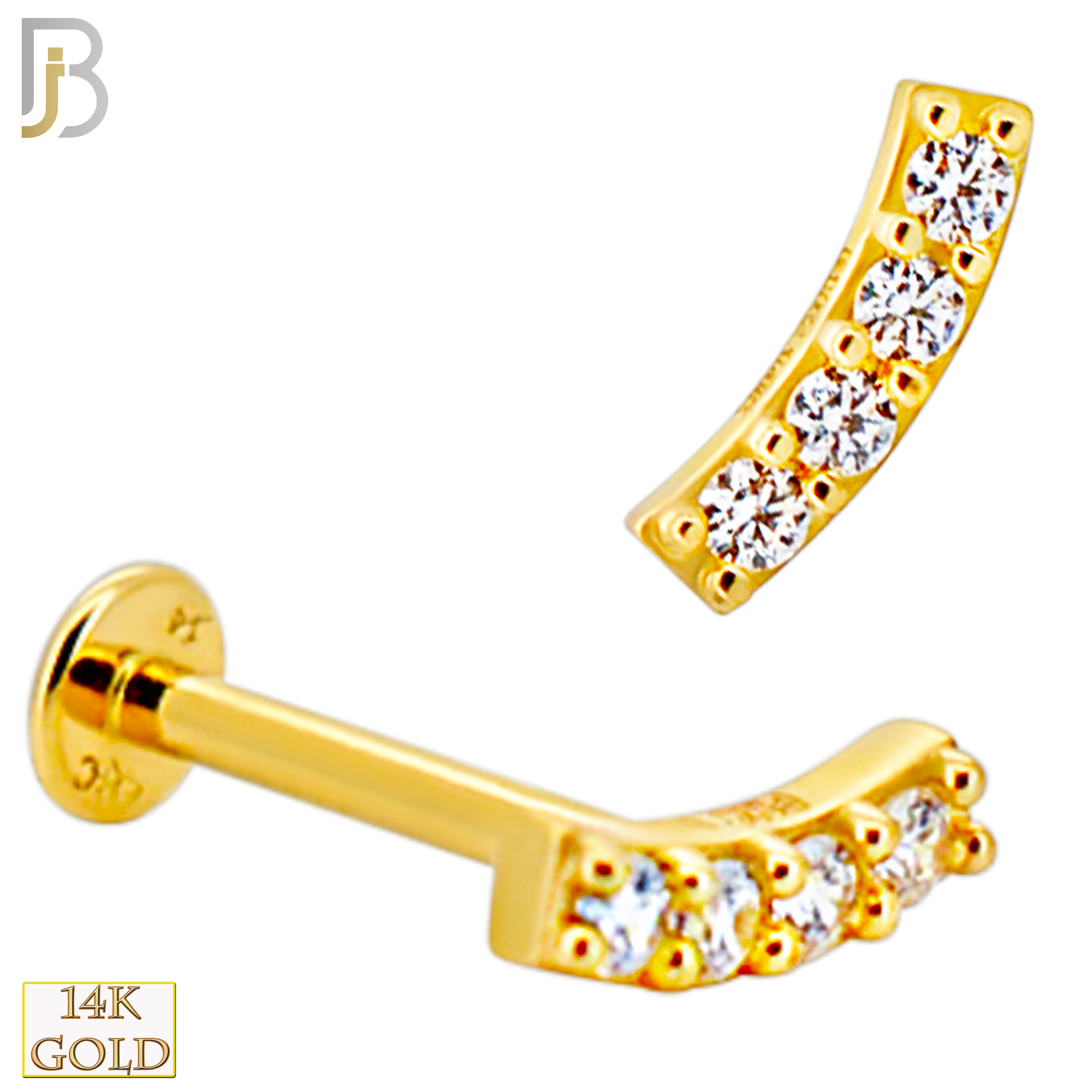 14-LB118 - 14k Yellow Gold Curved Bar with Cubic Zirconia Labret image 0