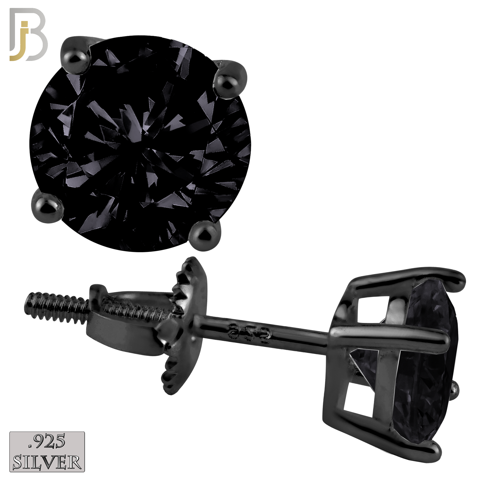 925-ES79-KK - .925 Sterling Silver Screw Back Stud Earrings Casting Prong Setting with Round Black Zircon image 0