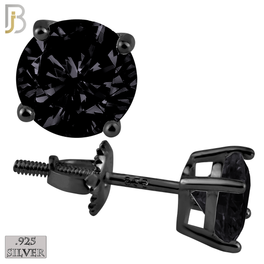 925-ES79-KK - .925 Sterling Silver Screw Back Stud Earrings Casting Prong Setting with Round Black Zircon image 0