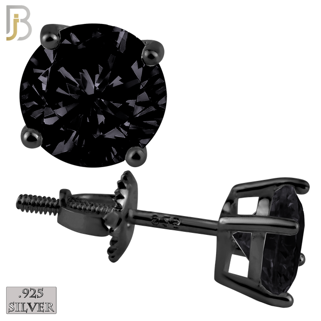 925-ES79-KK - .925 Sterling Silver Screw Back Stud Earrings Casting Prong Setting with Round Black Zircon image 0