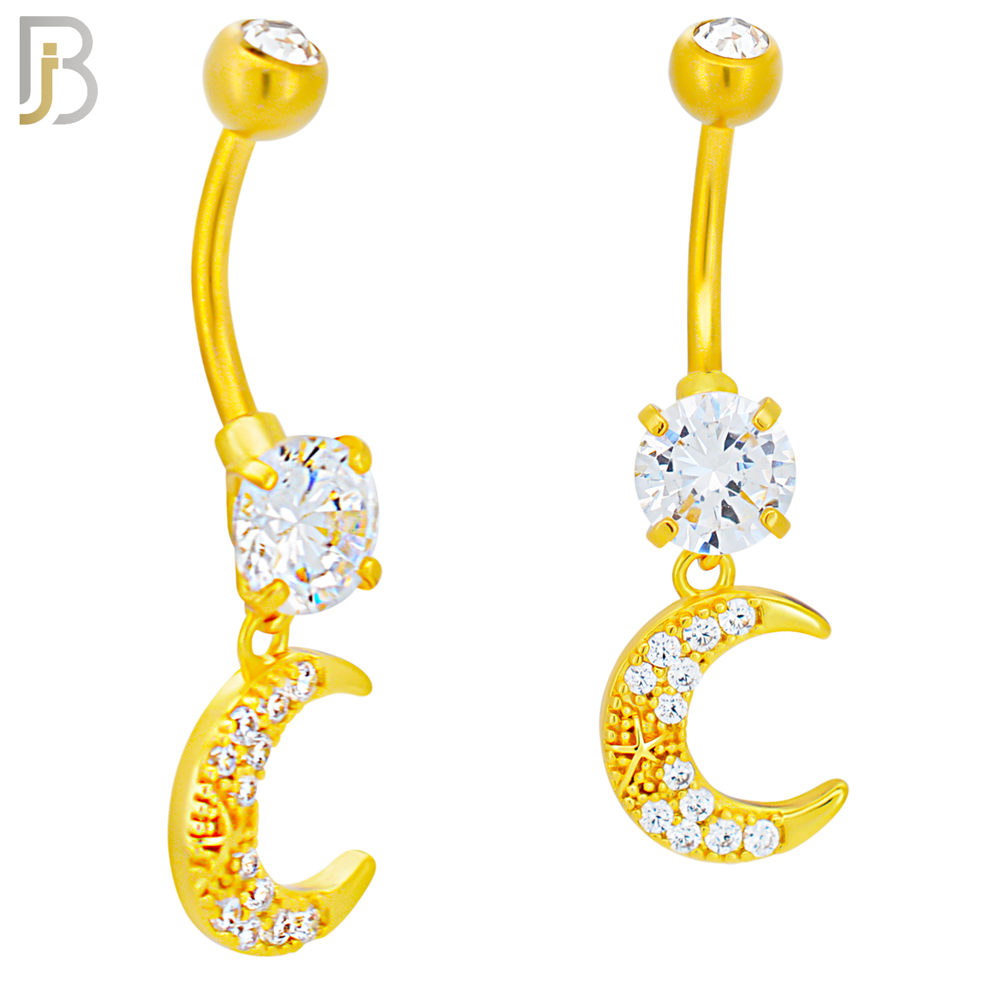N0127 - 316L Stainless Steel Dangling Moon Zircon Belly Ring image 2