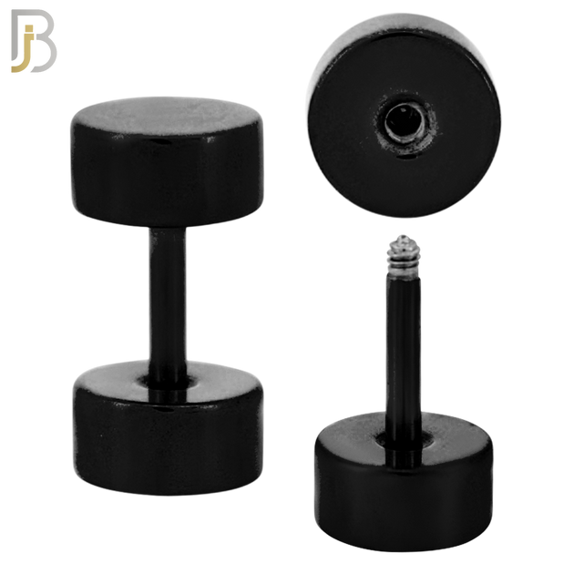 FP28K - Black Color Surgical Steel Plain Fake Plug (PACK OF 3 Pairs) image 1