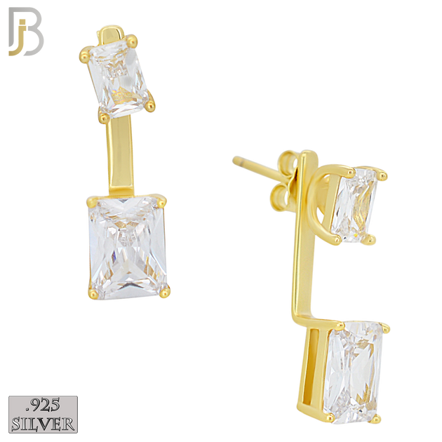 925-ES485 - 925 Sterling Silver Double Rectangle CZ in Prong Set Push Back L-Dangle Earring image 1
