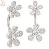 NB78 - 316L Stainless Steel Banana Belly Ring with Double Flower with Multi Cubic Zirconia image 1