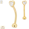 14-EC12 - 14k Yellow Gold Heart Shaped CZ in Bezel Setting Eyebrow Barbell Externally Threaded Screw - Yellow Gold image