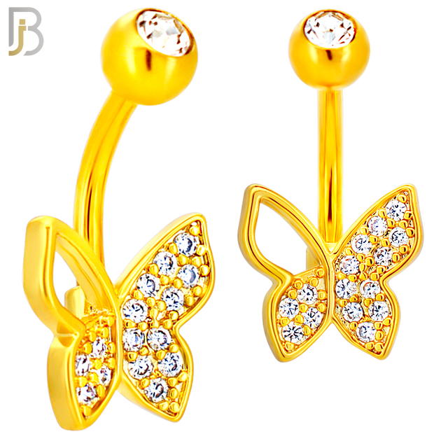 NB109 - 316L Surgical Steel Butterfly CZ studded with Hollow Left Upper Wing Belly Ring image 2