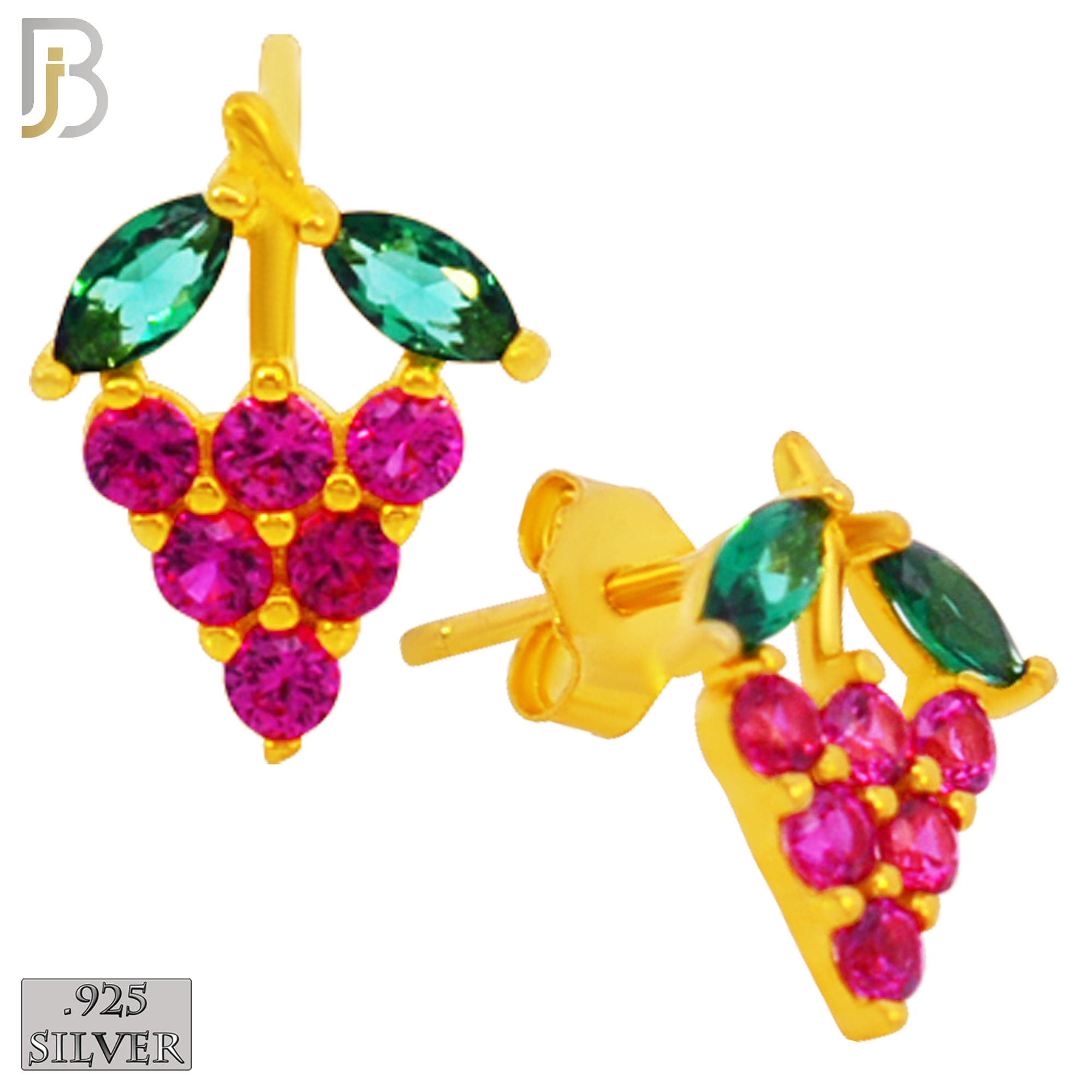 925-ES201 - .925 Sterling Silver Grapes Design Earring Stud with Zircon image 2
