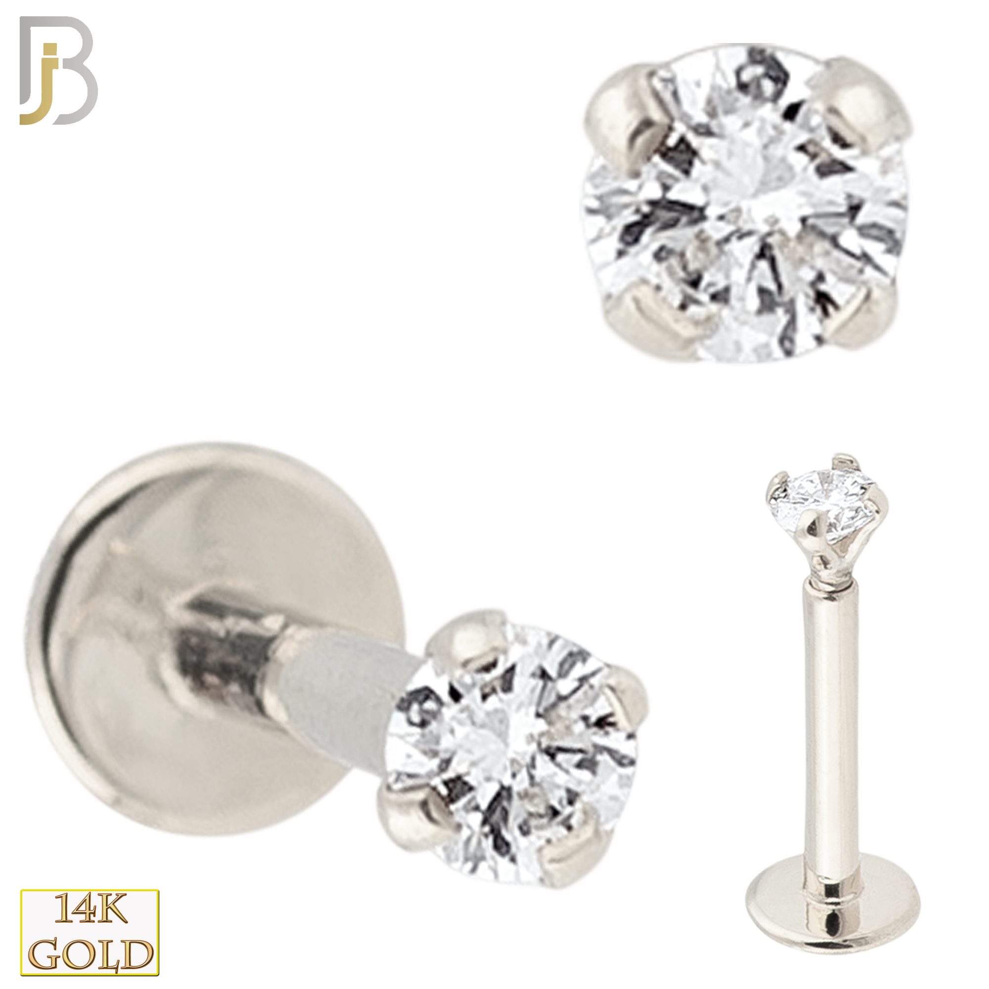 14-LB14 - 14k Solid Gold  Round Prong  Set CZ  Internally Threaded Labret image