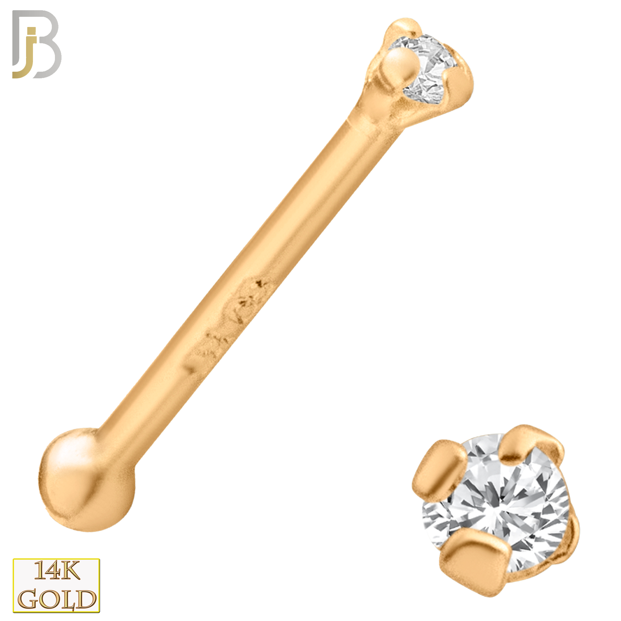 14-NR01D – 20g 14k Solid Gold Prong Setting  Round SI1 Real Diamond Nose Ring Bone image