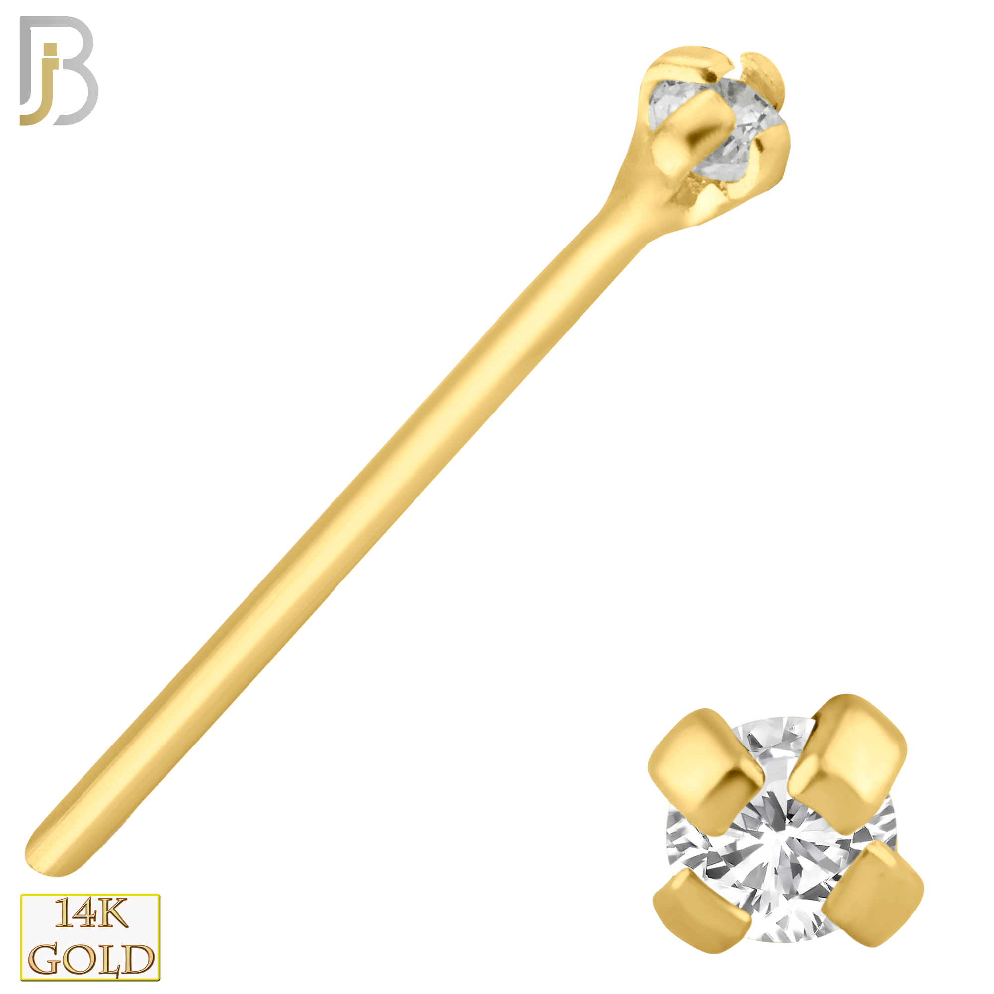 14-NR02CY-22 - 14k Solid Yellow Gold 22g Prong Setting  Round Cubic Zircona Nose Stud Bend-it Yourself, Nose Straight  image 1