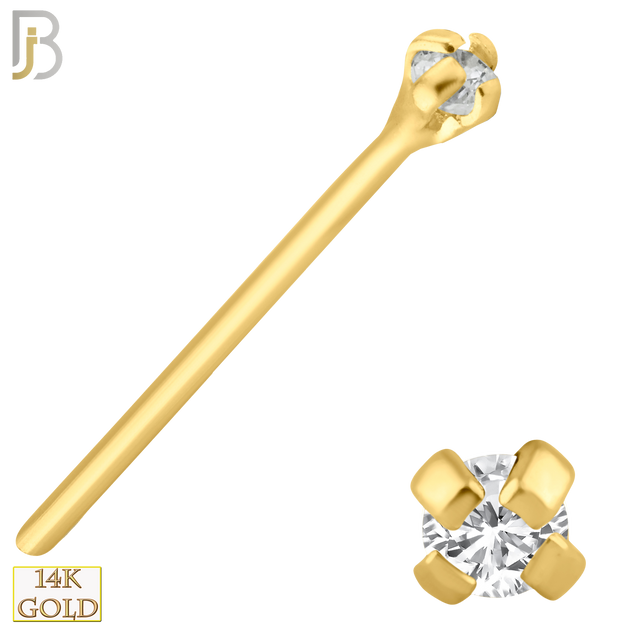 14-NR02CY-22 - 14k Solid Yellow Gold 22g Prong Setting  Round Cubic Zircona Nose Stud Bend-it Yourself, Nose Straight  image 1