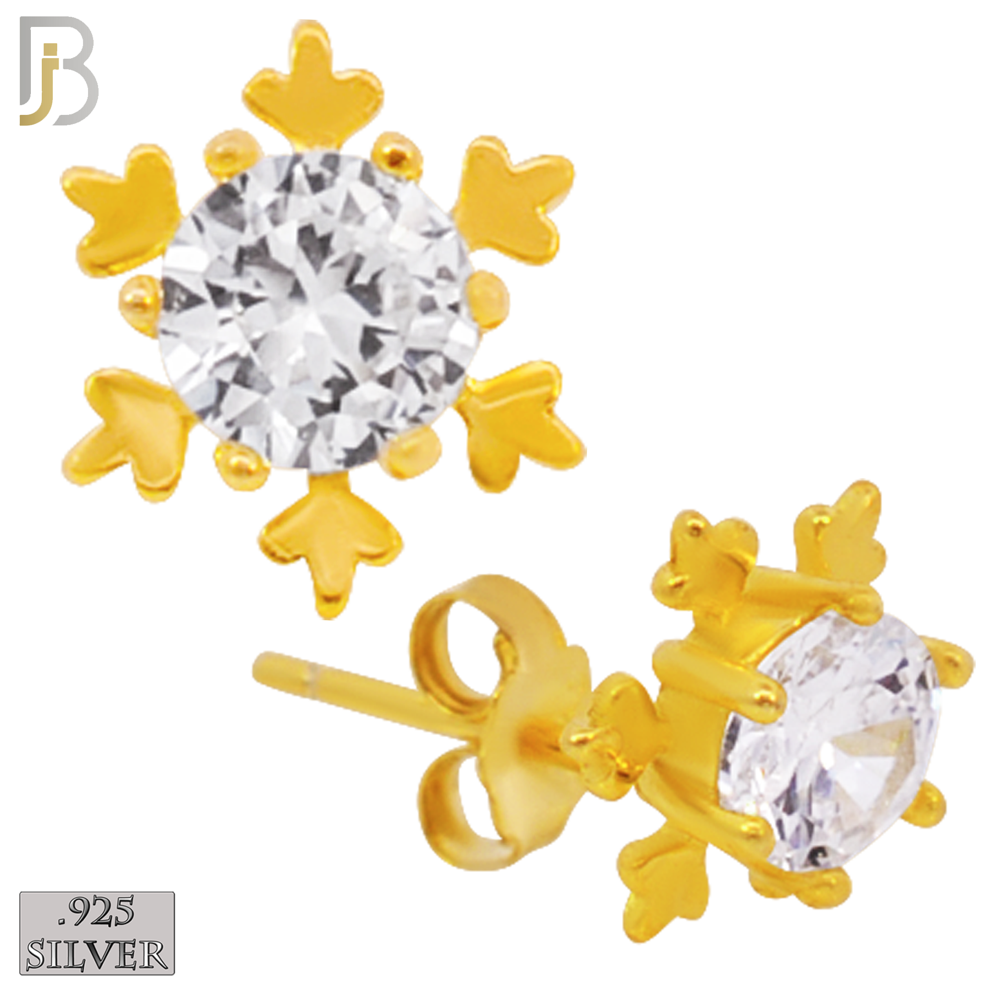 925-ES227 – .925 Sterling Silver Snowflake Design Earring Stud with Zircon image 2