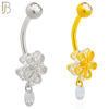 NB91 - 316L Stainless Steel Flower with Dangle CZ  Design CZ Banana Belly Ring and 5mm Screw Top image 0
