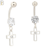 N015 - Belly Ring Jewelry 316L Stainless Steel Dangling Cross with Bezel Zircon Design with 5mm Screw Ball image 1