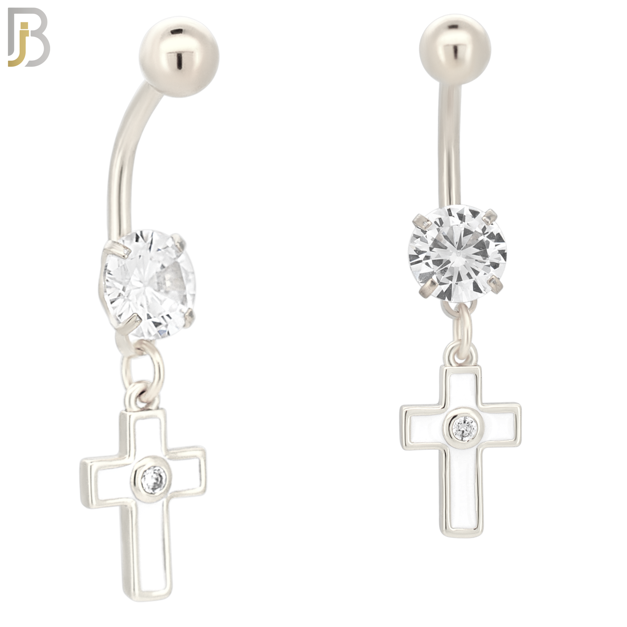 N015 - Belly Ring Jewelry 316L Stainless Steel Dangling Cross with Bezel Zircon Design with 5mm Screw Ball image 1
