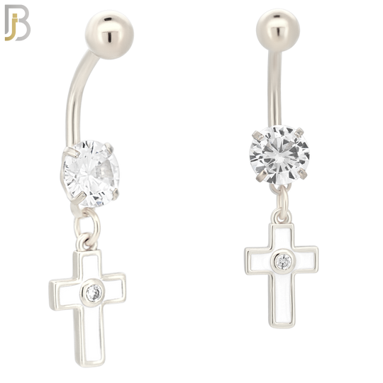N015 - Belly Ring Jewelry 316L Stainless Steel Dangling Cross with Bezel Zircon Design with 5mm Screw Ball image 1