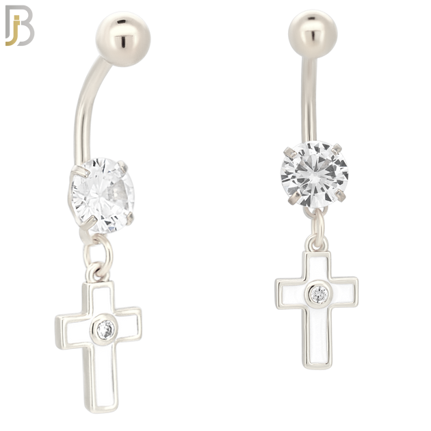 N015 - Belly Ring Jewelry 316L Stainless Steel Dangling Cross with Bezel Zircon Design with 5mm Screw Ball image 1