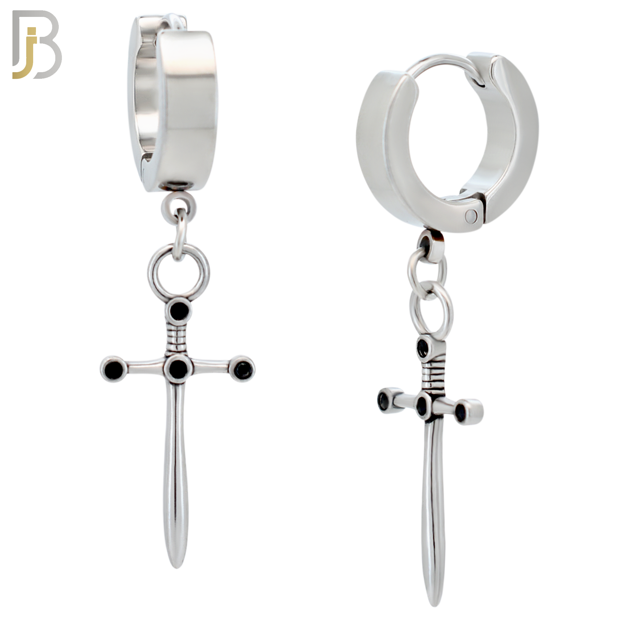 ES486 - 316L Stainless Steel Dangling Dagger Huggies Earrings image 0