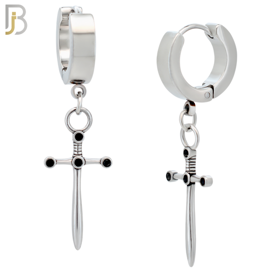 ES486 - 316L Stainless Steel Dangling Dagger Huggies Earrings image 0