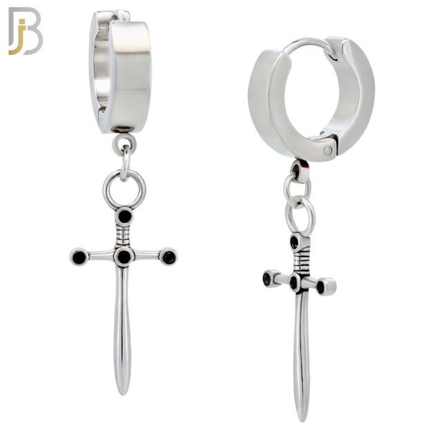 ES486 - 316L Stainless Steel Dangling Dagger Huggies Earrings image 0
