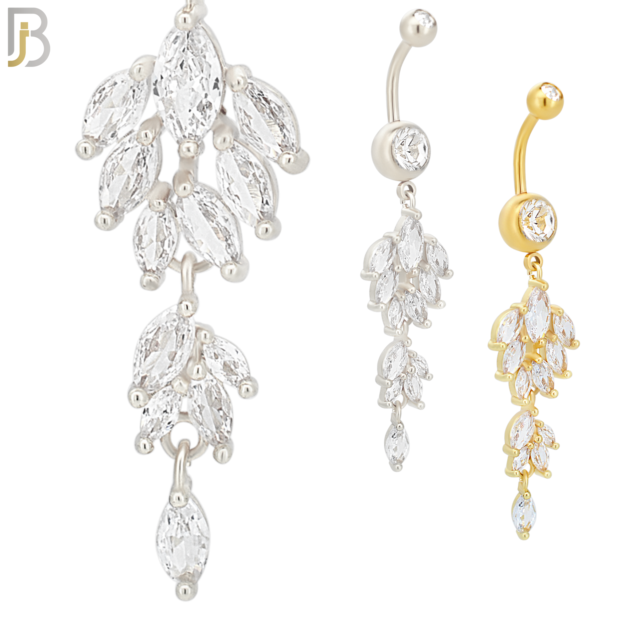 N058 - 316L Stainless Steel Dangling Leaves Design Belly Ring with 5mm Screw Ball Top image 0