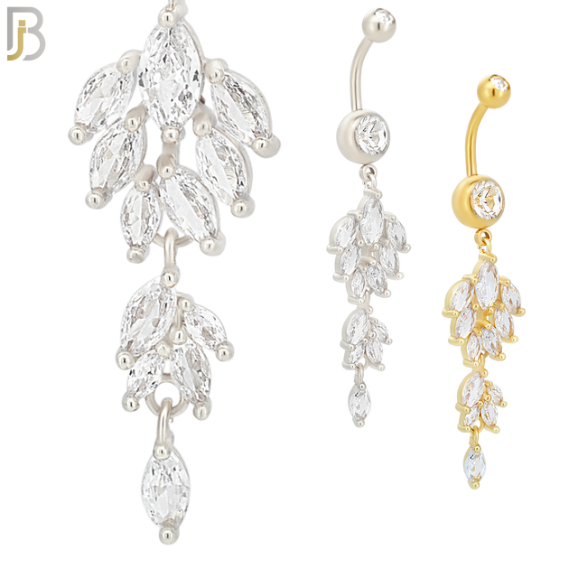 N058 - 316L Stainless Steel Dangling Leaves Design Belly Ring with 5mm Screw Ball Top image 0