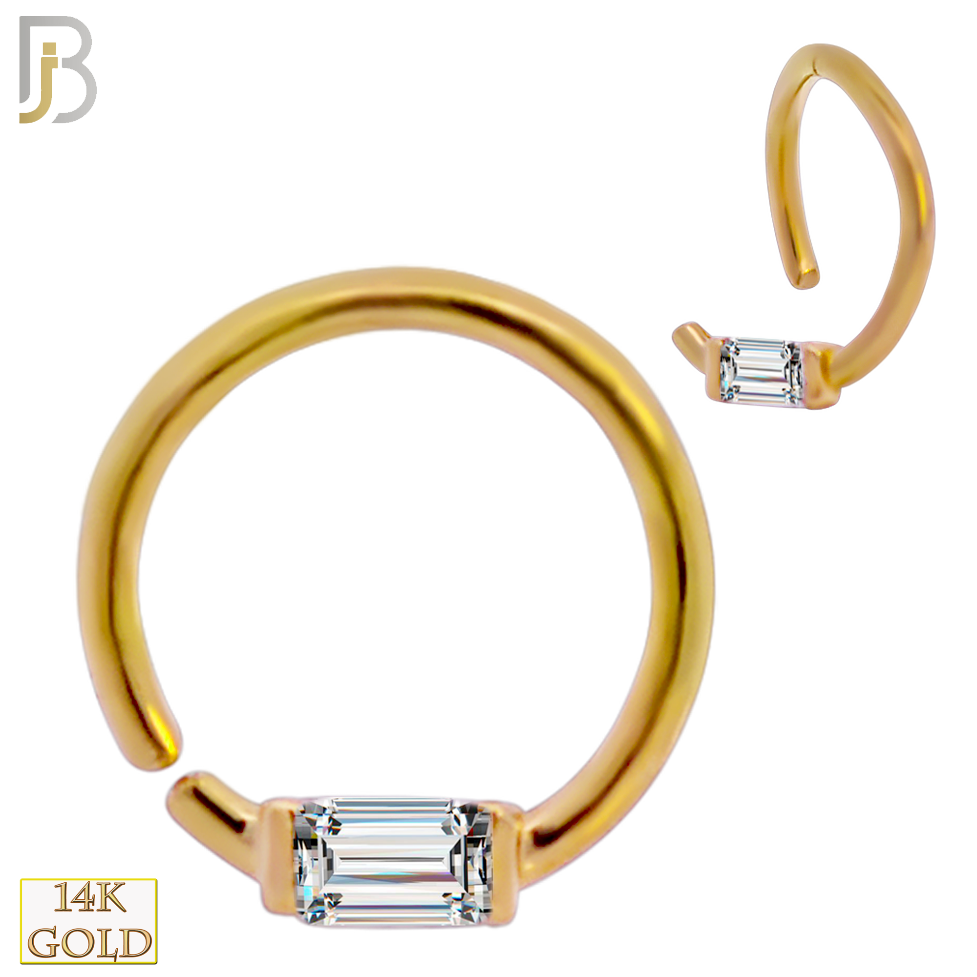 14-TH61 - 14k Yellow Gold 18g Thickness Twist to Open Hoops  Single Baguette Zircon image 0