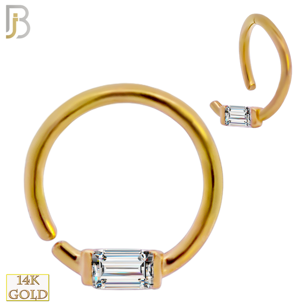 14-TH61 - 14k Yellow Gold 18g Thickness Twist to Open Hoops  Single Baguette Zircon image 0