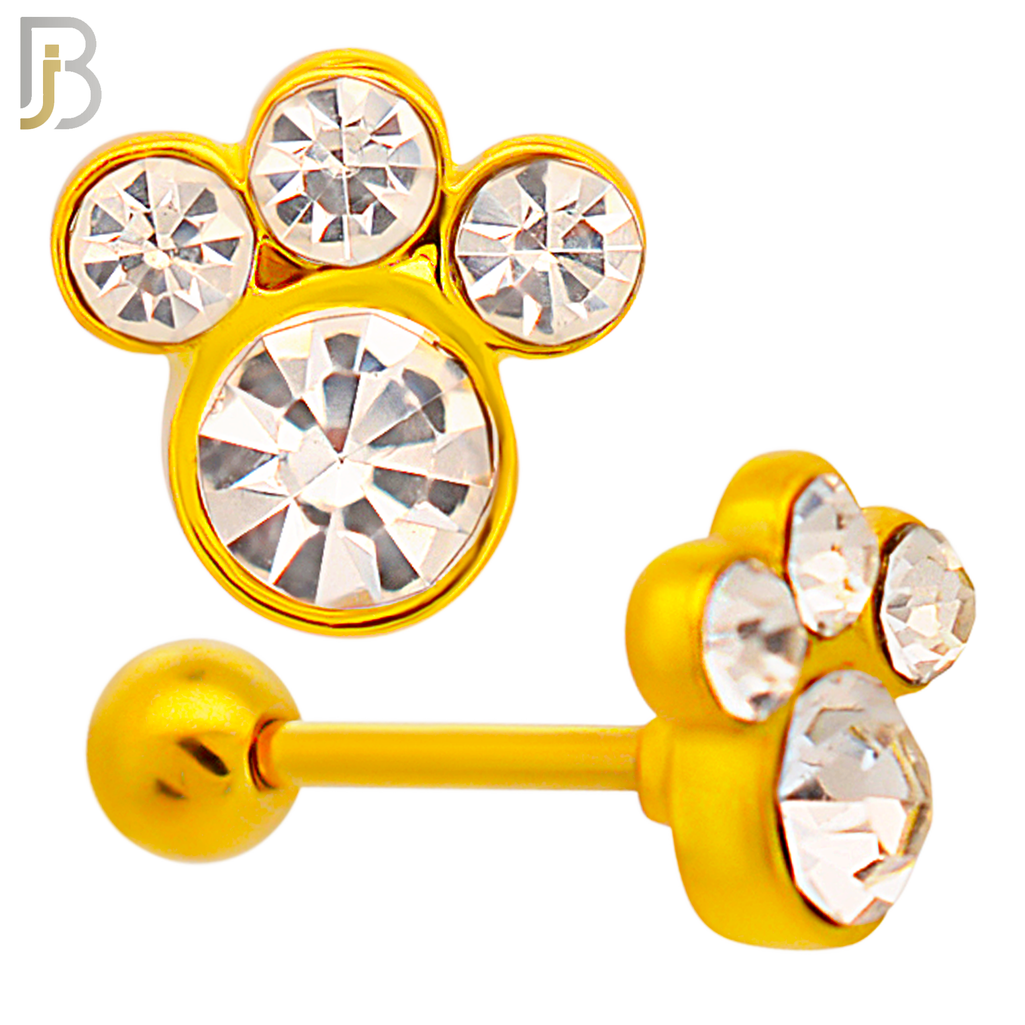 TB71 - 316L Stainless Steel Paw Print with CZ Gems Tragus/Cartilage Barbell (PACK OF 6) image 2