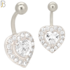 NB11 - 316L Stainless Steel Heart  Zircon  Banana Belly Navel Ring image 1