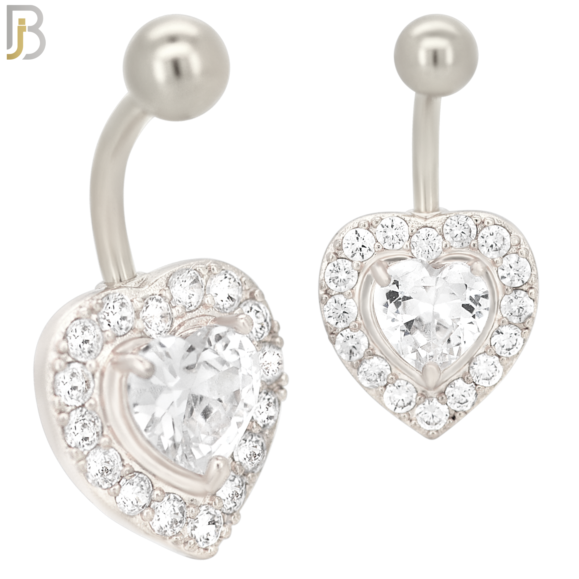 NB11 - 316L Stainless Steel Heart  Zircon  Banana Belly Navel Ring image 1