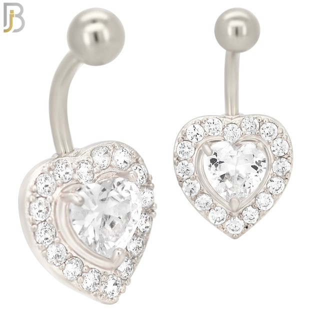 NB11 - 316L Stainless Steel Heart  Zircon  Banana Belly Navel Ring image 1