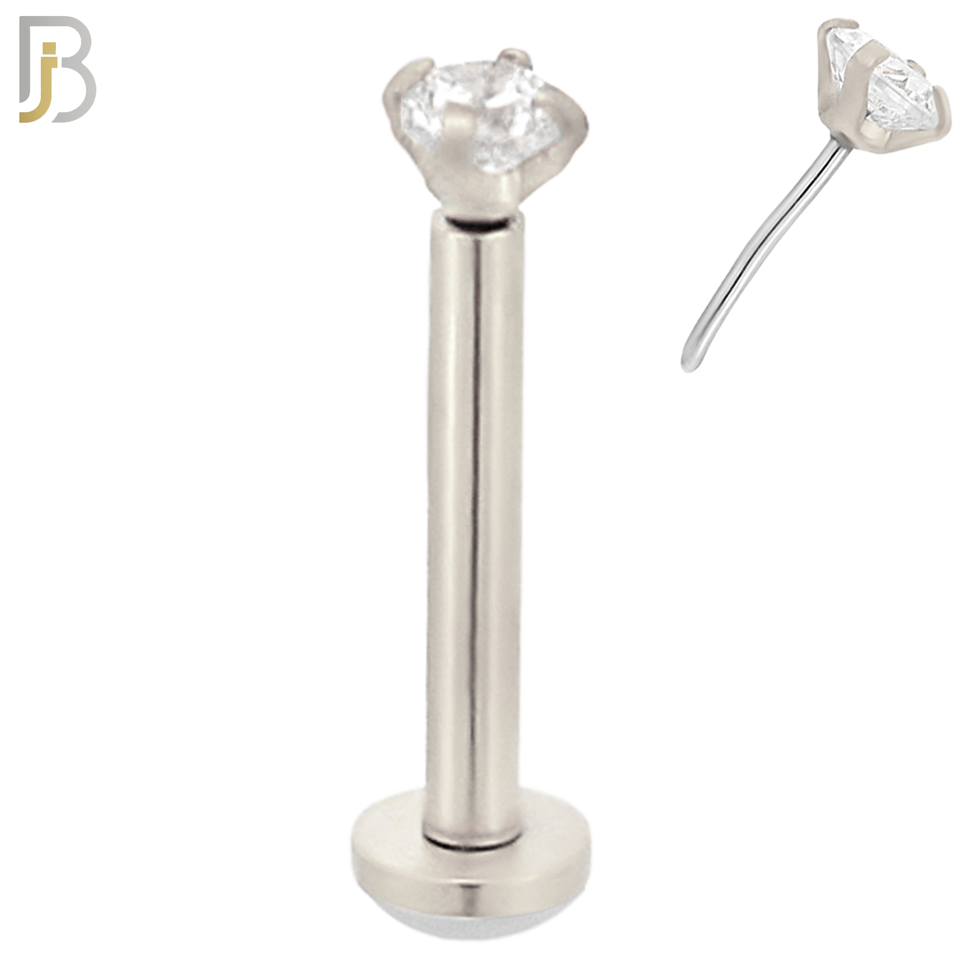 LB17S16 - 16g Thickness 316L Surgical Steel Prong Setting Round Push In  Zircon Labret (PACK OF 6) image 2