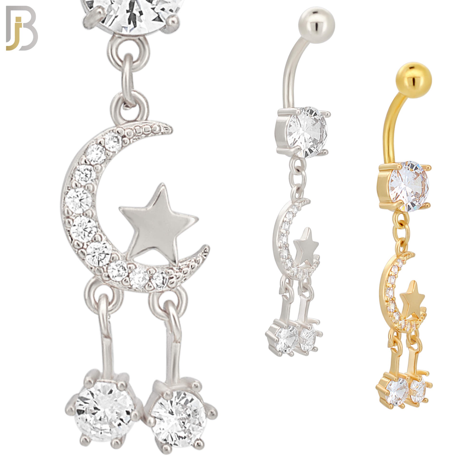 N071 - 316L Stainless Steel Dangling Crescent Moon and Star Design Belly Ring with 5mm Screw Ball image 0