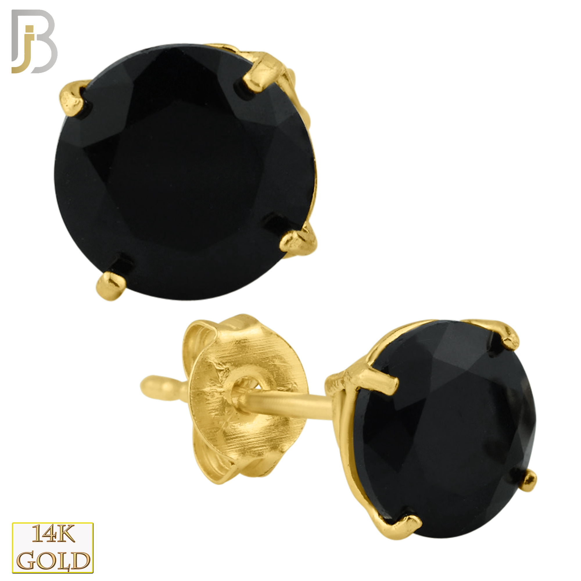 14-ES71YK - 14K Yellow Gold Push Back Stud Earrings Casting Prong Setting with Round Black Zircon image 0