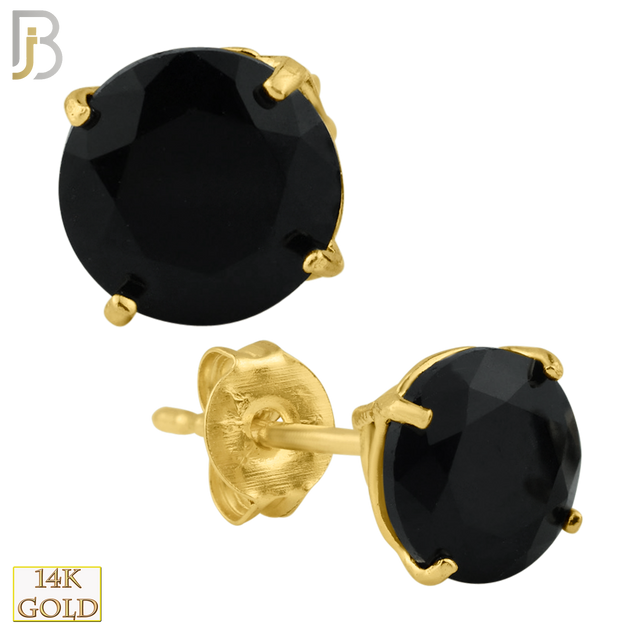 14-ES71YK - 14K Yellow Gold Push Back Stud Earrings Casting Prong Setting with Round Black Zircon image 0