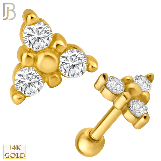 14-TB20 - 14k Yellow Gold Screw Back Three Stone Triangle Shape Tragus Barbell Cartilage Earring image 0